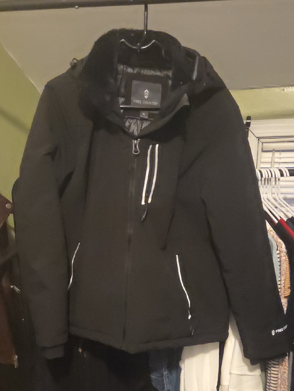 Free Country Black Puffer Jacket with Faux Fur Collar